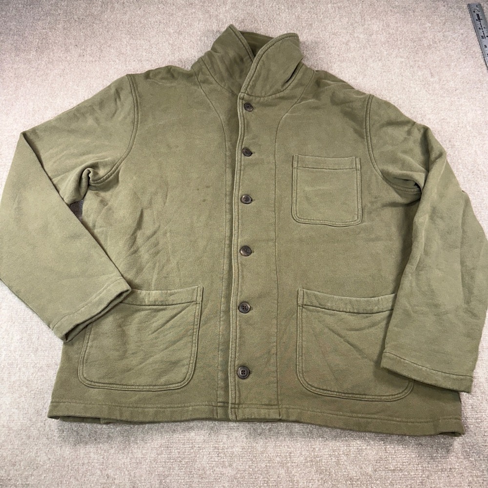 Untuckit Mens XL Green Cotton French Terry Button Front Chore Jacket Sweatshirt